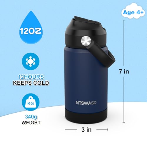 Kids Insulated Water Bottle with Straw,12 oz Kids Cups with Stainless Steel Leak Proof for School Daycare Boys Girls(Blue) - color: A16.Blue, style: 1Pack