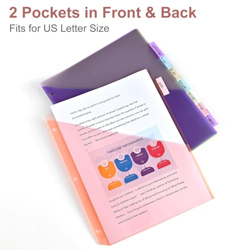 48 Counts 8-Tab Binder Dividers, Index Pockets for 3 Ring Binders, 8 Pastel Colors, US Letter Size (6)