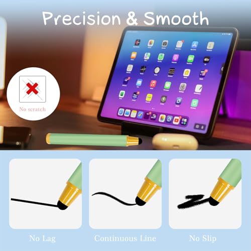 AGREJO Kid-Friendly Stylus Pens for Touch Screens, Crayon Stylus Pen for iPhone Ipad Air Mini Pro, Fire HD Kids Tablet, Android Tablet, Dragon Touch - Blue Pink Green Purple Red (5 Pack)