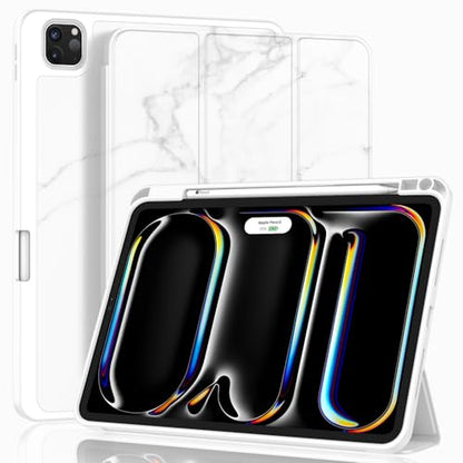 ZryXal iPad Pro 11 Inch Case (M5) 2025/ (M4) 2024 (Model: A2836/A2837/A3006), Trifold Stand Smart Cover with Pencil Holder and Soft TPU Back, Auto Wake/Sleep (Marble White) - color: Marble White