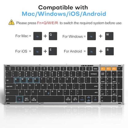 Foldable Keyboard and Mouse for 3 Devices, OMOTON Wireless Bluetooth Combo | USB-C Rechargeable, Ergonomic Mouse, Full-Size Folding with Numpad for Mac/Windows/iPhone/Tablet, Travel Portable, Space Grey