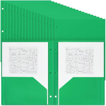 Yeaqee 72 Pcs Plastic Folders with Pockets Bulk 3 Hole Punched 2 Pocket File Folders for 3 Ring Binder Divider Folder for Notebooks, Durable Poly for Office Home (Green) - color: Green