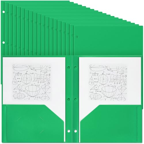 Yeaqee 72 Pcs Plastic Folders with Pockets Bulk 3 Hole Punched 2 Pocket File Folders for 3 Ring Binder Divider Folder for Notebooks, Durable Poly for Office Home (Green) - color: Green