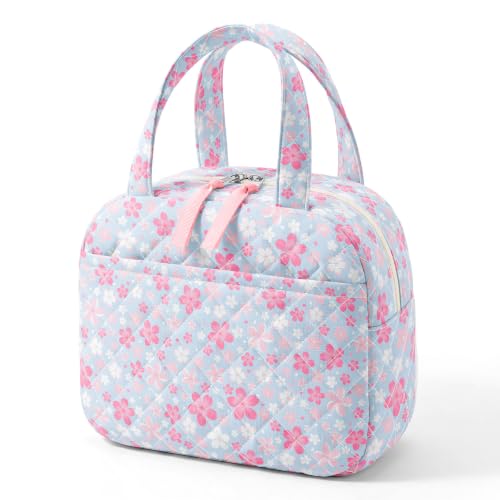 WOBAGMEN Quilted Lunch Box for Women,Coquette Aesthetic Lunch Box,Cute Pink Sakura Lunch Bags for Work,Office,Picnic,Travel(Pink Sakura) - color: Pink Sakura
