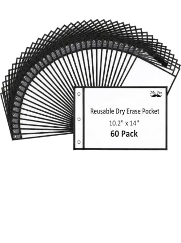 Mr. Pen- Reusable Dry Erase Pockets, 60 Pack, Black | Oversized Clear Plastic Sheet Protectors, Teacher, School, Classroom Supplies - color: Black, size: 60 Pack