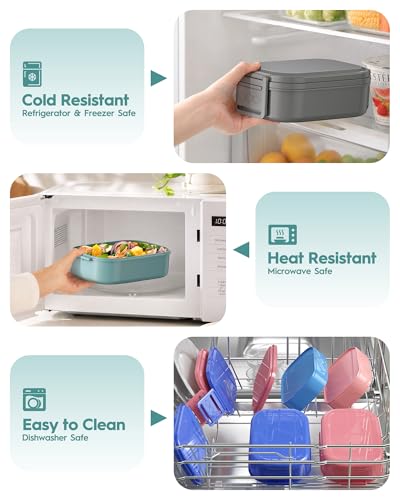 BiuLeon Bento Box Adult Lunch Box, 65 Oz Capacity Lunch Containers(Adjustable 2/3 Tier), BPA-Free, Leak-Proof and Stackable Bento Lunch Box, Microwave & Dishwasher Safe with Utensils(Green) - color: Green