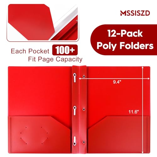 72-Pack Plastic Folders with Pockets and Prongs,2-Pocket Folders with 3 Fasteners, Holds 8-1/2" x 11" Paper for School/Office/Home, Red - color: Red, size: 72-Pack