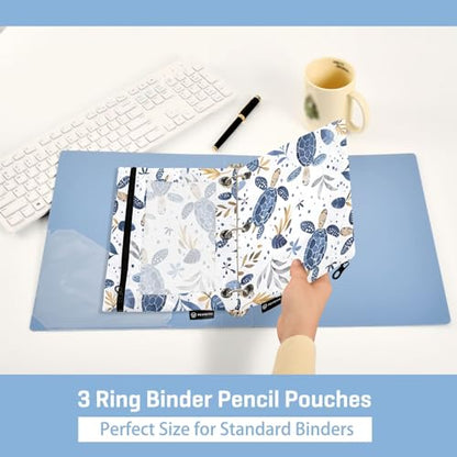 SUABO Turtle Pencil Pouch for 3 Ring Binder, 2 PCS Binder Pencil Pouch with Zipper, Clear Window Zipper Pencil Case Pencil Bags for Office Supplies - color: Turtle