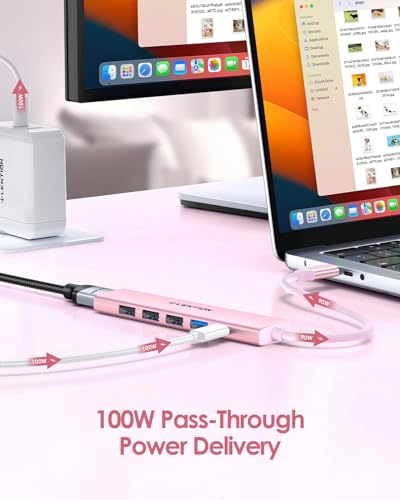 LENTION 6-in-1 USB C Hub, 4K@30Hz HDMI, 100W PD, 1 USB 3.0, 3 USB 2.0 | Ideal for Work & Study, Stable Driver 3.0 Certified, Compatible with macOS, iOS/iPadOS, Windows & ChromeOS (CH17, Rose Gold) - color: Rose Gold