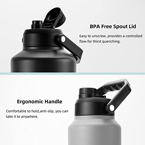 BJPKPK One Gallon(128 oz) Insulated Water Bottle, Dishwasher Safe Stainless Steel Jug, BPA Free Jug with Ergonomic Handle & Anti-slip Bottom, Large Water Bottle, Black - color: Black, style: 128oz