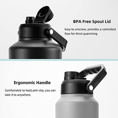 BJPKPK One Gallon(128 oz) Insulated Water Bottle, Dishwasher Safe Stainless Steel Jug, BPA Free Jug with Ergonomic Handle & Anti-slip Bottom, Large Water Bottle, Black - color: Black, style: 128oz