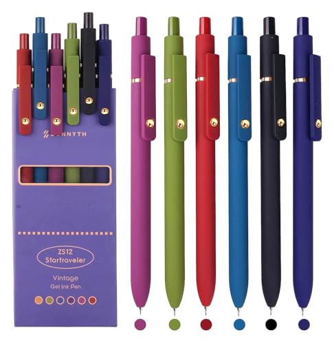 ITAWIXS Colorful Gel Pens, 6Pcs 0.5mm Fine Point Retractable Multi Colored Pens for Journaling, Sketching, School Supplies Gifts for Women Teens - color: Retro