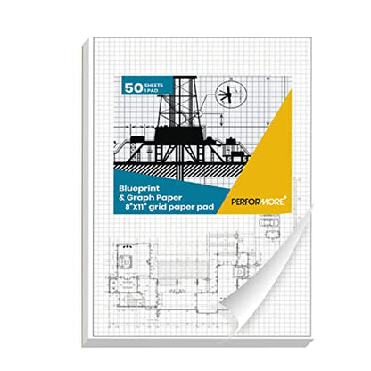 Graph Paper Pad 8.5" x 11" White 4x4 Quad Ruled Notepads 50 Double-Sided Sheets per Pad Easy-Tear Perforated Sheets for Math, Engineering & Classroom Use (1, White) - size: 8.5" x 11" - 1 Pack