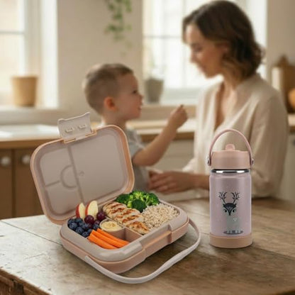 Bento Midi Lunch Box with carrying handle – 4 No-Mix Compartments | Microwave & Dishwasher Safe,Removable Tray | 900ML OZ (Pink Dark Powder) - color: Pink Dark Powder