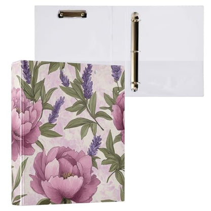 ALAZA Lavenders Flowers Peony 3 Ring Binder 1.5 Inch Round Ring Binders with 3 Interior Clear Pockets Decorative Clipboard Binder for Home Office Work, 1 Pack