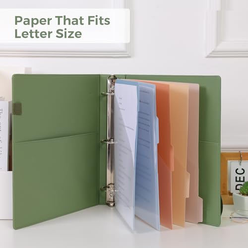 SKYDUE 3 Ring Binder with Clipboard, 2 Inch Binder, PU Clipboard Binder with Notepad & 5 Dividers with 5 Pockets, Labels, Clipboard Folder Great for School Office(Fit Letter Sized Paper) - color: Olivegreen, size: Letter Size - 2 Inch