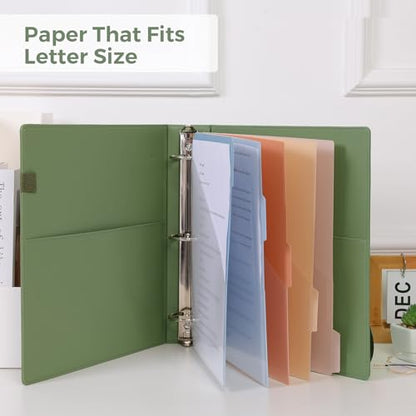 SKYDUE 3 Ring Binder with Clipboard, 2 Inch Binder, PU Clipboard Binder with Notepad & 5 Dividers with 5 Pockets, Labels, Clipboard Folder Great for School Office(Fit Letter Sized Paper) - color: Olivegreen, size: Letter Size - 2 Inch