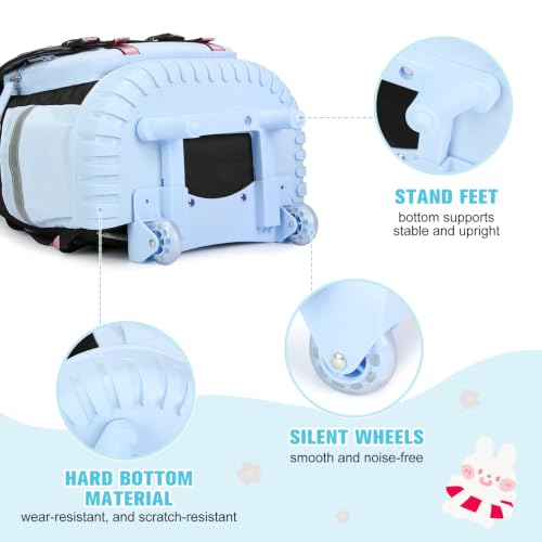 Bevalsa Rolling Backpack for Girls, 3PCS Roller School Backpacks with Lunch Box & Pen Case, Kids Bookbag Schoolbag with Wheels for Teen Girl Kindergarten Elementary Middle School - color: Black Blue