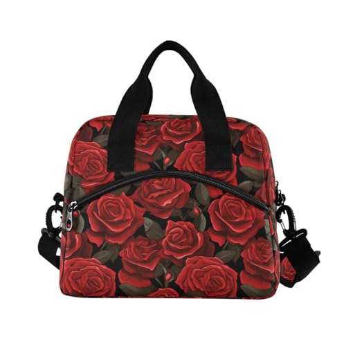 ALAZA Red Rose Black Background Insulated Lunch Bag Women Men Portable Reusable Cooler Lunch Tote Bag for Work Office Picnic College - color: Multi 16