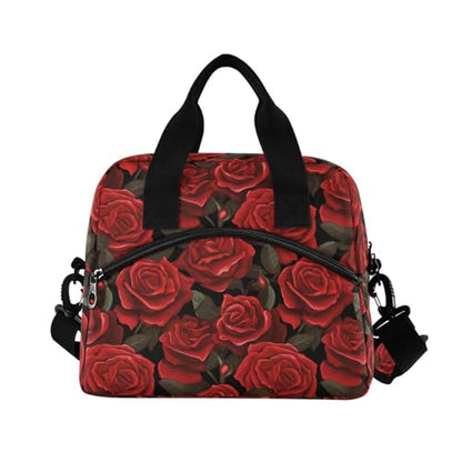ALAZA Red Rose Black Background Insulated Lunch Bag Women Men Portable Reusable Cooler Lunch Tote Bag for Work Office Picnic College - color: Multi 16