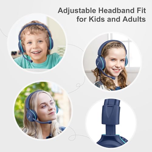 SIMOLIO Wired Headphones for School with Microphone, Stereo Kids Headphone with Flexible Swivel Boom Mic for Student K12 & Teacher & E-Learning, 3 Levels Volume Limiter Gaming Headsets for Boys, Girls - color: Blue