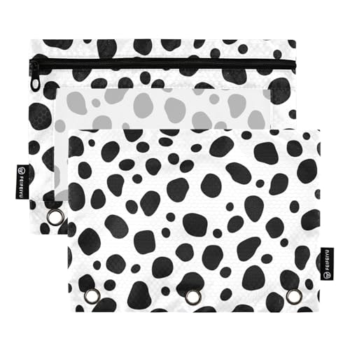 2 Pack 3 Ring Binder Pencil Pouch Dalmatian Pencil Case Pencil Bags with Zipper, Clear PVC Binder Pockets for Office Daily Supplies - color: Color 6