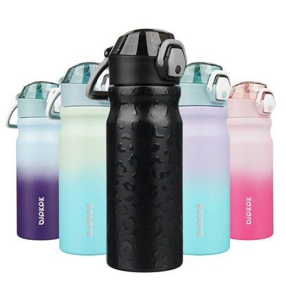 BJPKPK 18oz Insulated Water Bottle with Straw Stainless Steel Double Wall Water Bottles BPA Free Leak Proof Thermal Flask with Lockable Flip Lid and Soft Silicone Spout,Black Leopard - color: A-Black Leopard, size: 18 Ounces