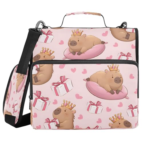 ALAZA Zipper Binder 3 Ring Cute Capybara Love Gift Box Binder Organizer with Zipper and Shoulder Strap Large Capacity Multi-Pocket Trapper Keeper File Folder for Office Supplies - color: Multicolored 26