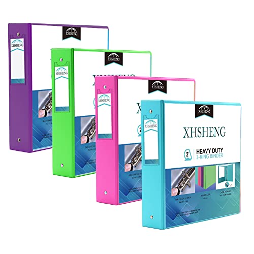 XHSHENG 2 Inch Binders 3 Ring,One Touch Easy Open D-Rings,Letter Size | 1 In Three Ring Binders,with 2 Pockets, Holds 400 Sheets 8.5x11 inch Papers, View Binders for Office Supplies - size: 4 Pack 2 inch