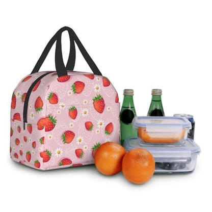 Imiss Strawberry Lunch Bag for Girls Women, Cute Fruit Strawberry Reusable Insulated Lunch Tote with Pocket Lunch Box for School Work Picnic - color: Strawberry