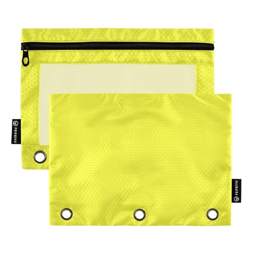 Gredecor Binder Pencil Pouch 3 Ring Lemon Yellow Zipper Pencil Pouches Case 2 Pack Clear Binder Organizer for School Office - color: Lemon Yellow