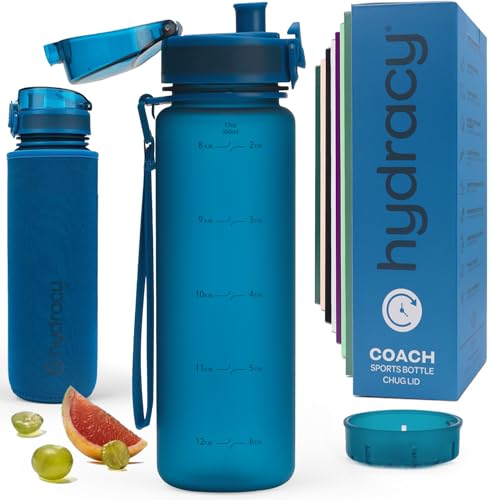 Hydracy Water Bottle with Time Marker & Fruit Infuser - BPA Free - 17 oz | Leak Proof Gym Bottle with times to drink and no sweat Sleeve - Ideal for Fitness Sports & Outdoors - color: Midnight Blue, size: 17 Ounces