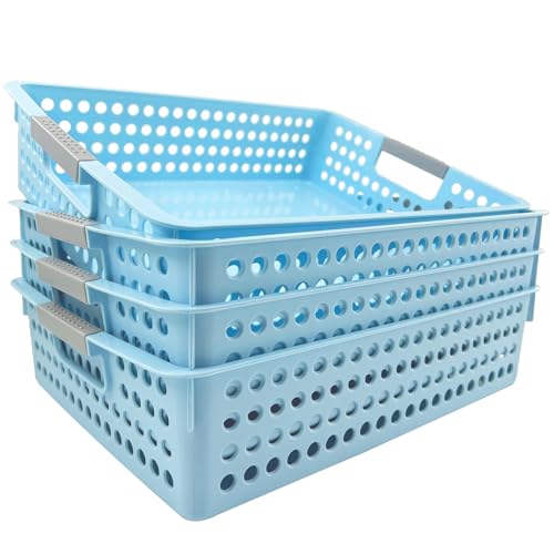 4Pcs Classroom Organization and Storage Paper Tray Holds,Fits 4A paper | Paper Trays for Classroom Toy,Crayons,Handicrafts Storage,Also for Library, Drawers, Office, Kitchen, Bathroom - color: 4Pcs Sky Blue