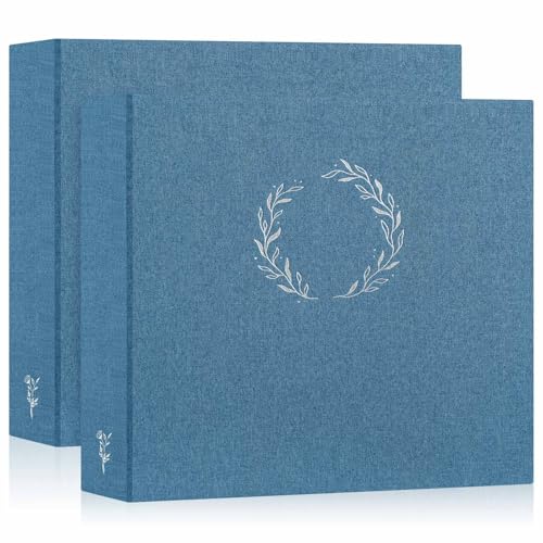 Lanpn 2 Packs Photo Album Scrapbook 12x12, Linen Cover Wreath Design Top Load 3 Ring Folder Binder Photobook Photo Book 12 x 12 inch with 30 Plastic Sleeves 60 Pages Blue - color: Blue, size: 12x12"/2PK