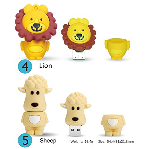 16GB USB Flash Drive Pack of 5 Pcs, BorlterClamp Cute Animal Pattern USB Drive Thumb Drive Memory Stick, Gift for Students and Children - color: Animal Pattern Lions 16GB*5