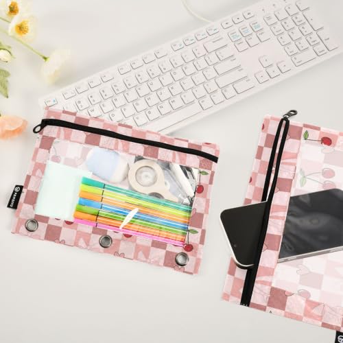 Gredecor 3 Ring Binder Pencil Pouch, Cherry Coquette Ribbon Bow (45) Zippered Pen Case Pouches with Clear Window, 2 Pack Stylish Office & School Supplie - color: Cherry Coquette Ribbon Bow (45)