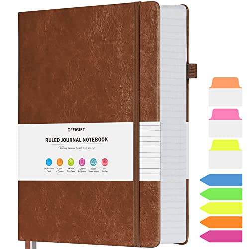 Lined Journal Notebook, Large A5 Hardcover Leather Journal, 312 Numbered Pages Work Notebook, 100gsm Thick Paper, College Ruled Notebook for Women Men School Office, 5.75" x 8.38", Brown | Extra-Thick with 2X Writing Space, 100gsm No Bleed Paper, Hardcove
