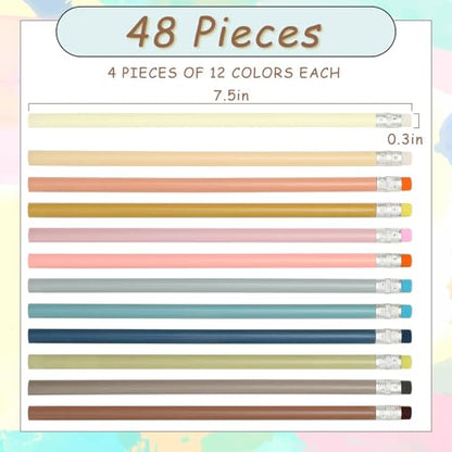 Whaline 48Pcs Boho Colorful Pencil with Erasers Christmas Wooden Pencils Unsharpened Writing Drawing Pencil for Xmas Party Supplies Stocking Stuffer Students Graduation Office Stationery Gift - color: Boho
