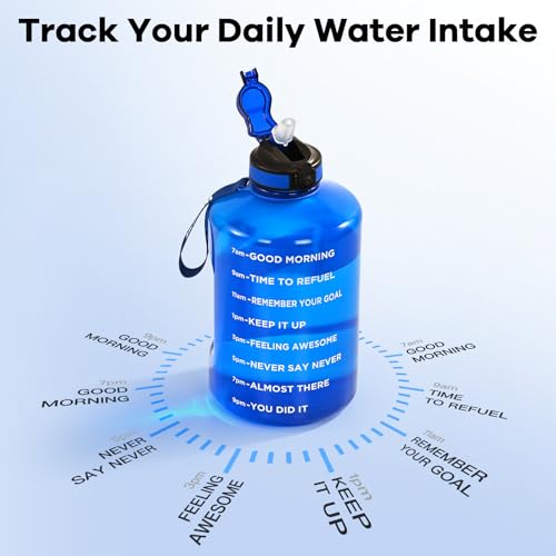WEMEET 1 Gallon Water Bottle with Handle, 128oz LeakProof Reusable Gym Water Bottle with Capacity Scale, BPA Free, Ideal for Gym and Outdoor Life (Blue) - color: Blue