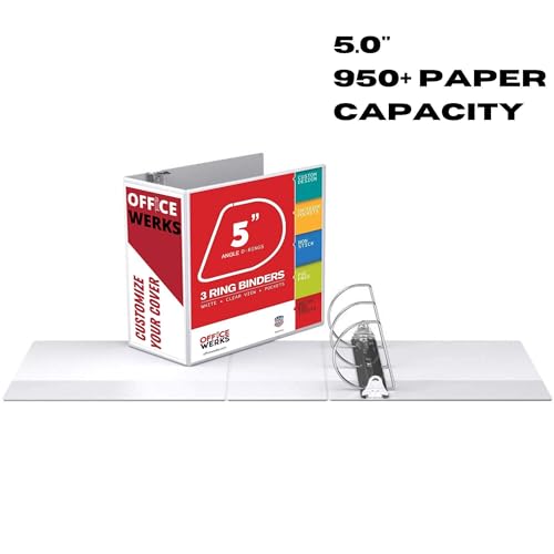 3 Ring Binder, Professional D Ring 5 Inch, Presentation Folder for Standard Pages 8.5 x 11 with Pockets, Crystal Clear View White (4 Pack) - color: White, size: 5 Inch (4 Pack)