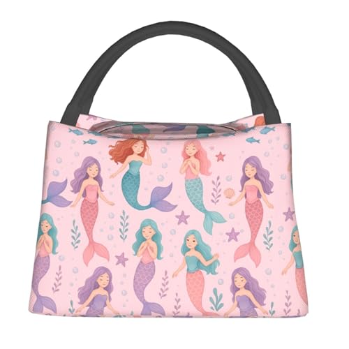 Cute Mermaid Reusable Lunch Box, Lunchbox for Boys Girls Women, Insulated Lunchbag, 11in*6.3in*6.7in, Gifts Makeup Bag, Portable Handbag for School Picnic Work Travel Beach or Hiking - color: Mermaid