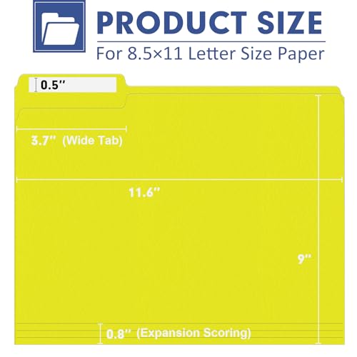 File Folder, PANDRI 120 Pack File Folder, 1/3 Cut Tab, Letter Size, Filing Folder for Office School Business, Yellow - color: Yellow