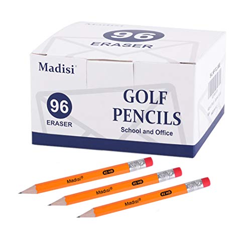 Madisi Mini Golf Pencils Bulk with Eraser, 96 Count, #2 HB Pre-Sharpened | 3.5" Short Pencils Small Half Pencils for Kids - size: 96 Count (Pack of 1)