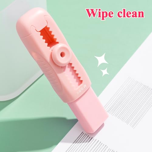 M&G 4+1 Pack Rubber Pink Erasers Sliding Retractable Eraser, Soft Cute Erasers Push Pull Large Pencil Erasers with Plastic Sleeve 4 Refill Eraser for School Students Kids Office Home Supplies - color: Pink