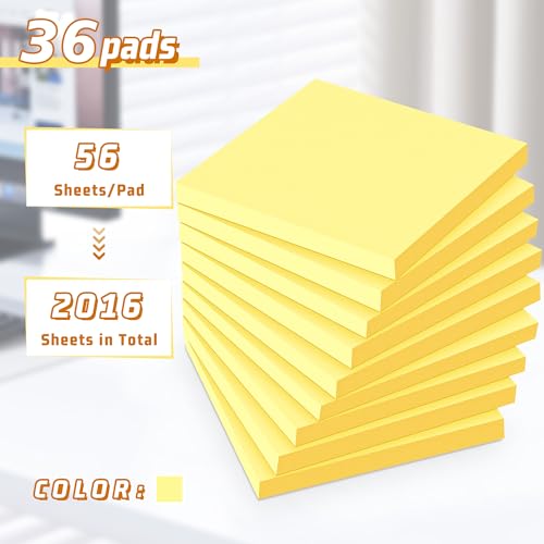 (36 Pack) Sticky Notes 3x3 in Post, Yellow Self-Stick Note Pads it, Strong Adhesive, Easy to Post for Home, Office, Notebook - color: Yellow