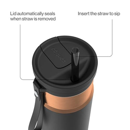 Contigo SnapSeal 709.8ml(24온스) 스테인리스 스틸 진공 단열 물병, 누출 방지 자동 닫힘 뚜껑, 휴대용 스트랩 및 재사용 가능한 빨대, BPA 프리 및 납 프리, 식기세척기 사용 가능 - color: 감초 청동, size: 24온스