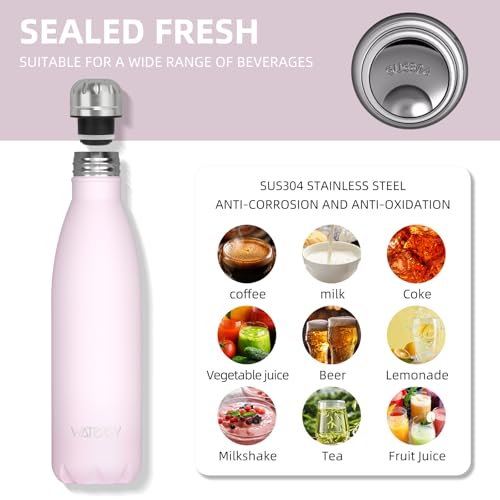 WATERSY Stainless Steel water bottles,17oz/500ml Insulated Water Bottles,Pink metal water bottle Keeps Drink Cold and Hot,BPA Free kids water bottles for School,Gym,Travel,Sports - color: Cherry Blossoms