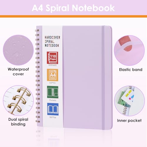 LABUK A4 Large Notebooks for Women Men, Spiral Notebook 8.5 x 11, 110 Pages College Ruled Hardcover Notebook for Work School Note Taking - color: 5-purple, style: A4