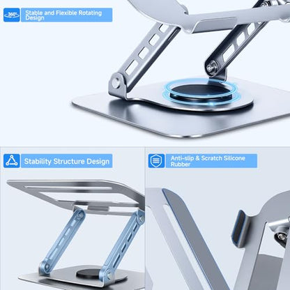 Leeboom Ergonomic Laptop Stand for Desk, 360° Rotating Aluminum Laptop Riser, Adjustable Notebook Holder for MacBook Air/Pro, Dell, HP, Lenovo (10–15.6", Silver) – Not for Gaming Laptops - color: light silver