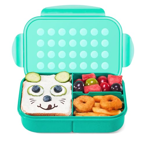 MISS BIG® Bento Lunch Box for Kids, 1150ml, 3 Compartments, Green | Green kids bento lunch box for school food, daycare meals, snacks, light lunch, picnic, and travel. - color: Green, size: 1150ml